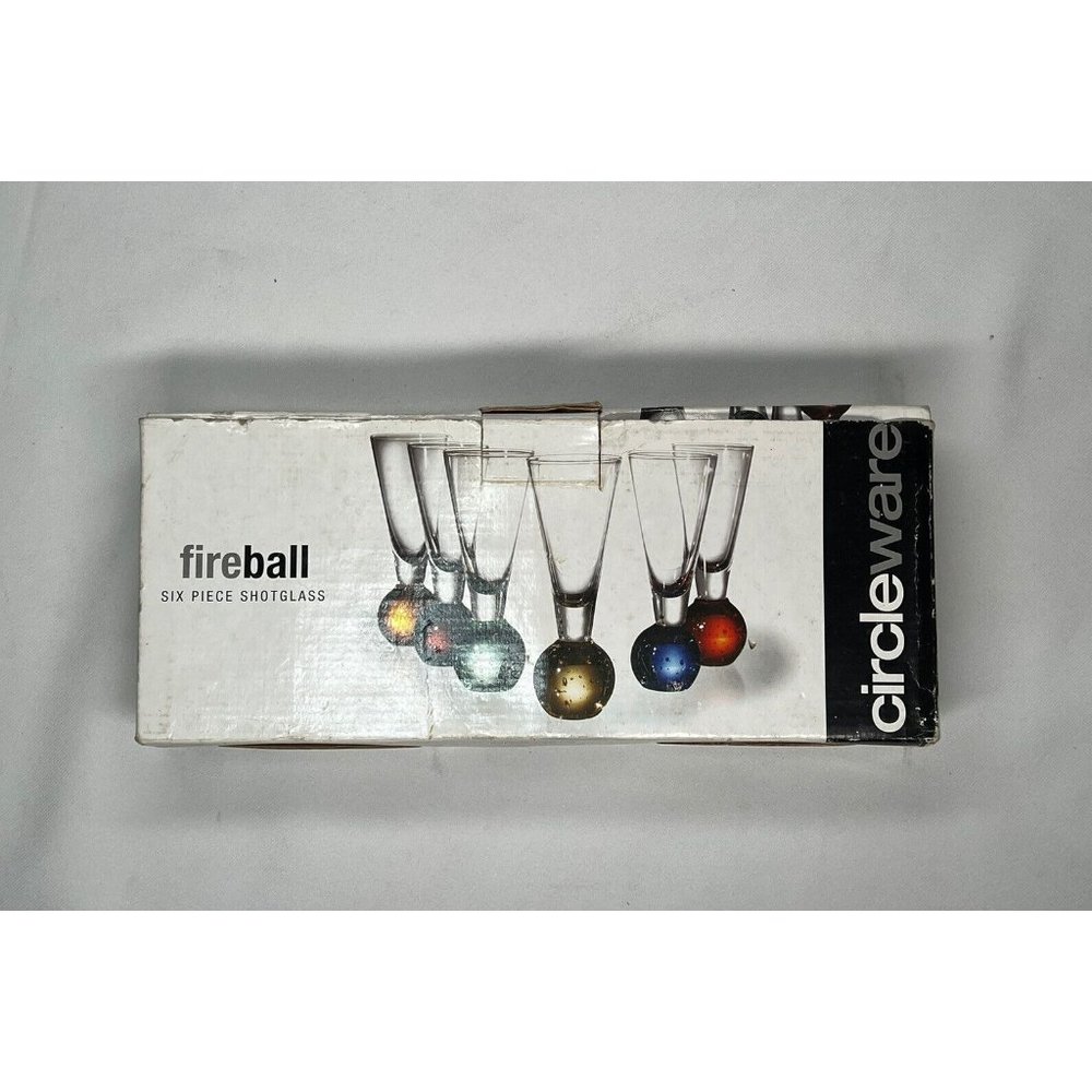 Fireball/Cordials Circleware Shot Glasses Colorful Ball Bottom 6 In Set New